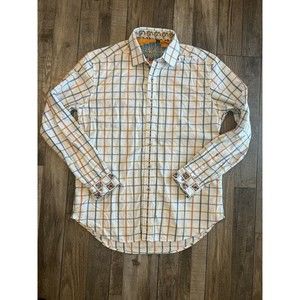 Robert Graham  Flip Cuff Mens Shirt Large Long Sleeve Orange Blue Purple Mustard